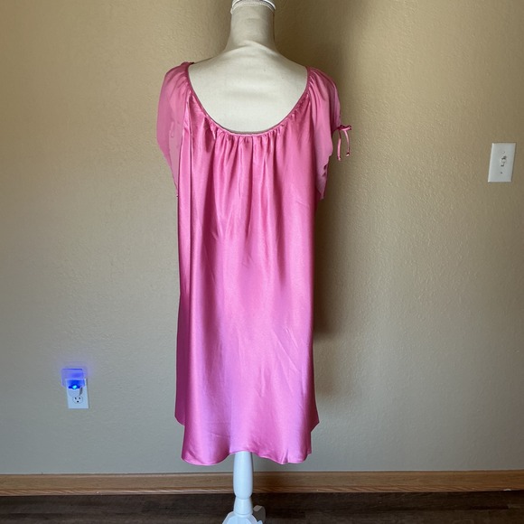 Oscar de la Renta Pink Label Vintage Satin Nightgown Sheer Sleeve Pink - Picture 2 of 8